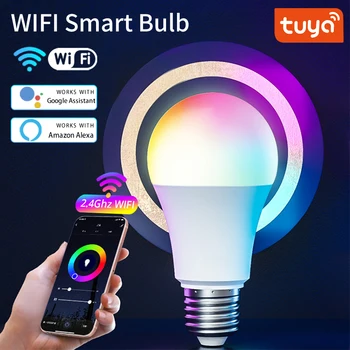 Wifi Smart LED Pirnid E27 Tuya Led Lamp 18W RGB Tuled Pirn teha Koostööd Google ' i Abiline Alexa elutuba Magamistuba