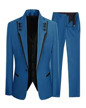 Uute tulijate Järve Sinine Täielik Meeste Ülikonnad, Custom Made Pintsak Pükste Pulm Mantel Peigmees Pool Kandma 3tk Pluus+Must Vest+Püksid