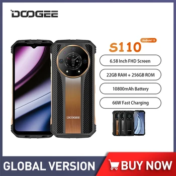 DOOGEE S110 Karm Nutitelefoni Android 13.0 12GB+256GB Mobiiltelefoni 6.58 Inch 120Hz 50MP 10800mAh 66W Kiire Laadimine Telefoni NFC