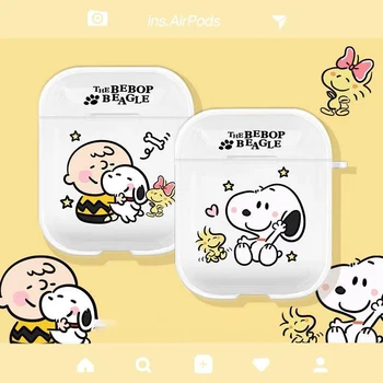 Kawaii Miniso Snoopy Charlie Cartoon Airpodspro2 3 kaitsvas karpi Kõrvaklappide Juhul Läbipaistev Anime Prindi
