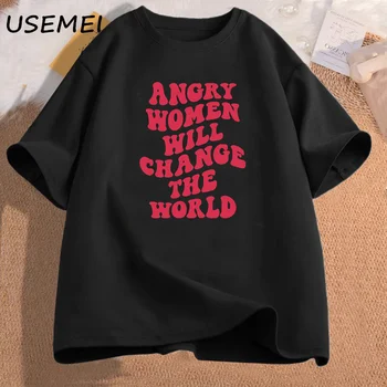 Vihane Naised Muudavad Maailma T-Särk Naiste Trendikas Tshirt Naiste Õiguste Feministlik T-Särk Puuvillane Lühikesed Varrukad Streetwear Top