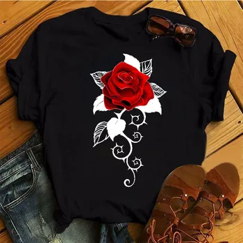 2023 Vintage Särk Romantiline Roosi Print T-särk Naiste loovus Suvel Harajuku Naiste Mood Tops daamid T-särk