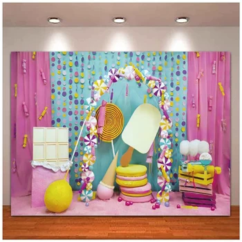 Donut Fotograafia Taustaks Magus Candy Shop Jäätis Candyland Kook Valud Taust Baby Girl 1. Sünnipäeva Lollipop