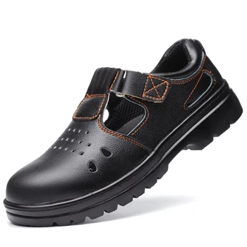 suur suurus meeste vabaaja ohutuse kingad, pehme nahk terasest varba hõlmab töö hingav kinga suvel ohutu sandaalid turvalisuse saapad mees