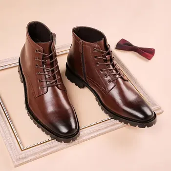 meeste vaba aja veetmise must pruun poolsaapad hingav pits-up originaal nahast vintage kingad kauboi boot kevad sügis lühike botas mees