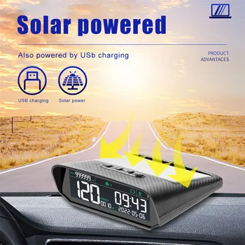 Solar Auto HUD GPS Head-Up Display Digital Clock Spidomeeter Kiiruse ületamise Alarm Väsimus Sõidu Alert Kõrguse Näit Ekraanil