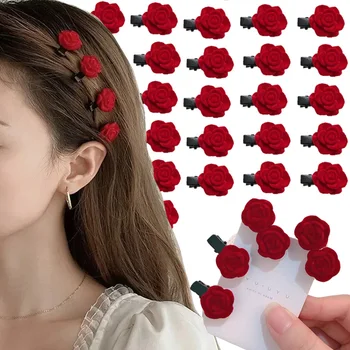 Punane Velvet Rose Juuksed Klippe 2/5tk Lill Juuksenõelad Elegantne Juuksed Clip Bang Barrettes Juuste Aksessuaarid Naistele korea Peakatet