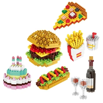 Mini Toit, kiirtoit 3D Mudel ehitusplokid DIY Burger, Friikartulid Pizza Diamond Plokid Puzzle Kokkupanek Ornament Kids Mänguasi Kingitus