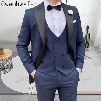 Gwenhwyfar Mens on 3 Tükki Sobib Meestele Custom Made Terno Slim Peigmees Custom Pulm Meeste Ülikond Masculino (Jope+Pant+Vest)