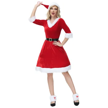 Jõulud Uus Aasta Teesklus Pool Velvet Klassikaline Santa Claus Cosplay Punane Kleit Jõulud Kostüüm Tulemuslikkuse Xmas Proua Kostüüm