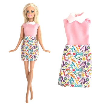 NK 1 Sätestatud Nuku Riideid Roosa Seelik Mood Krae Komplekt Barbie Nukk Tarvikud Armas Muster Kleit 1/6 Nukk Mänguasjad