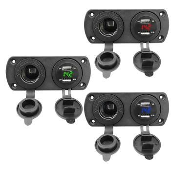 12-24V Dual USB väljund V Pistikupesa Koos LED Pinge Ekraan Kergem Pistikupesa Lüliti Paneel Adapter Auto Paat
