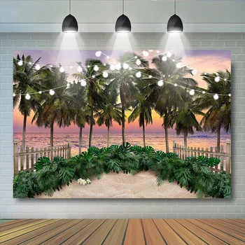 Coconut Tree Beach Suvel Päikeseloojangut Taustaks Täiskasvanud Portree Fotograafia Laste Portree Taustal Rekvisiidid Palm Lained Photostudio